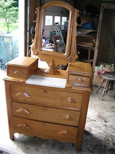 Watch for this Oak Marble Top Bureau at Janet's Flea Markets at the 2004 Covered Bridge Festival