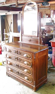 Old Solid Walnut Dresser with Mirror - After